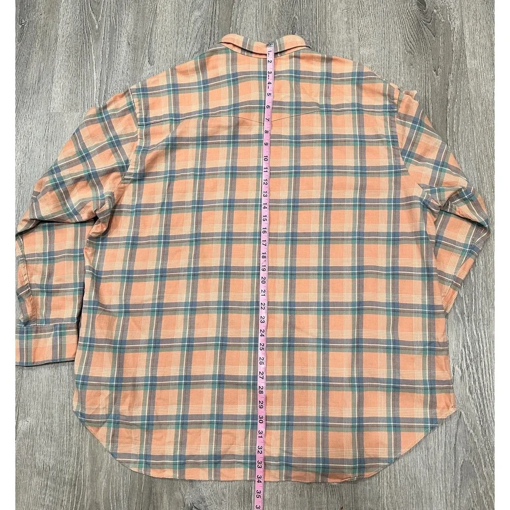 Polo Ralph Lauren Shirt Mens 3XB Peach Plaid‎ Pearl Snap Western Flannel Shirt
